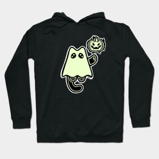 Little Ghost Cat with a Jack O' Lantern Hoodie